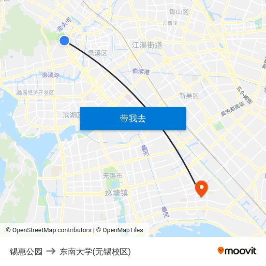 锡惠公园 to 东南大学(无锡校区) map
