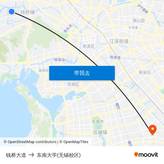 钱桥大道 to 东南大学(无锡校区) map
