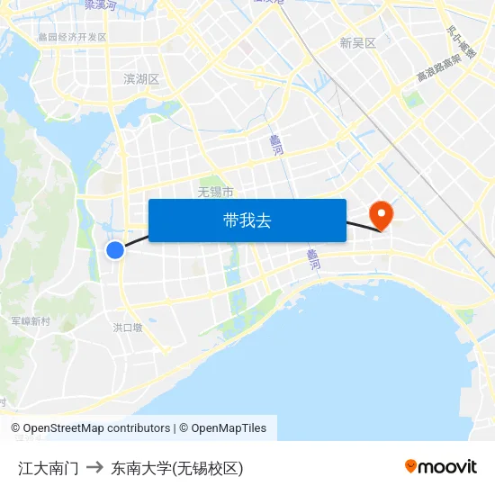江大南门 to 东南大学(无锡校区) map