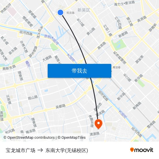 宝龙城市广场 to 东南大学(无锡校区) map