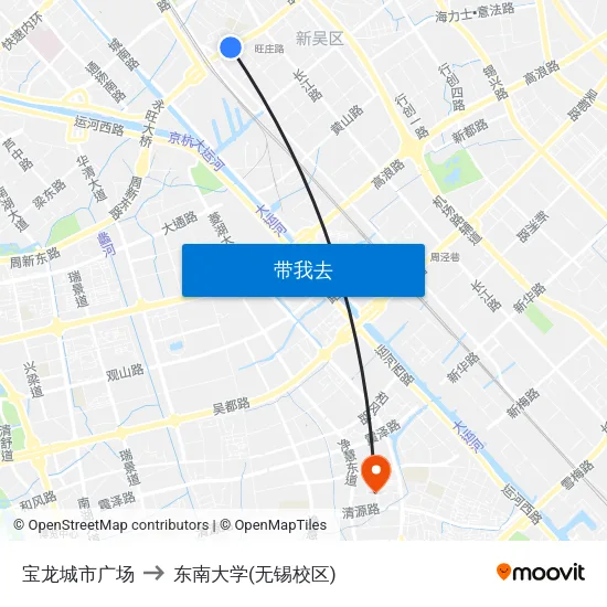 宝龙城市广场 to 东南大学(无锡校区) map
