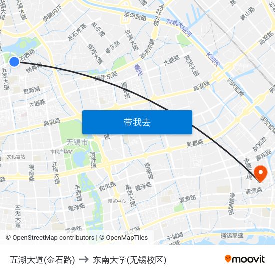 五湖大道(金石路) to 东南大学(无锡校区) map