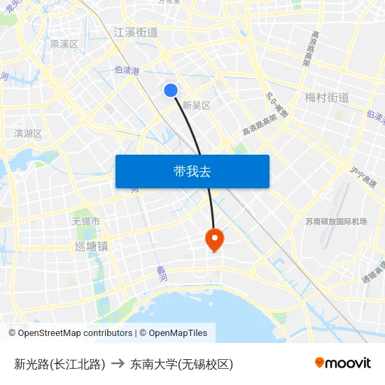 新光路(长江北路) to 东南大学(无锡校区) map