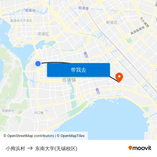 小拇浜村 to 东南大学(无锡校区) map