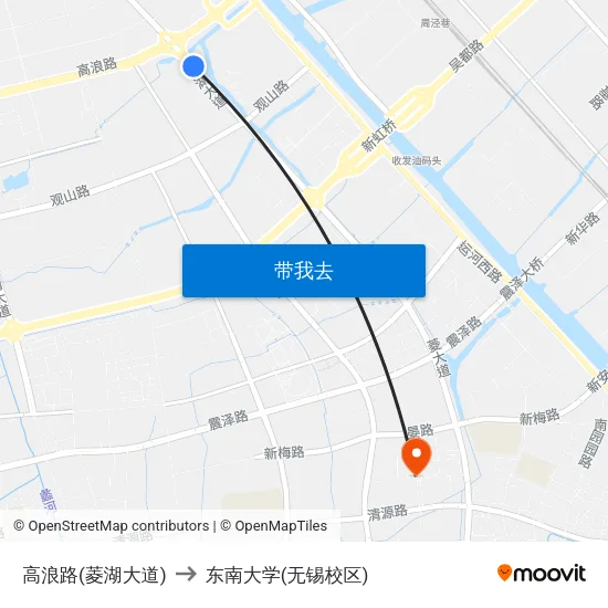 高浪路(菱湖大道) to 东南大学(无锡校区) map