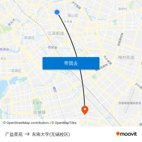 广益星苑 to 东南大学(无锡校区) map