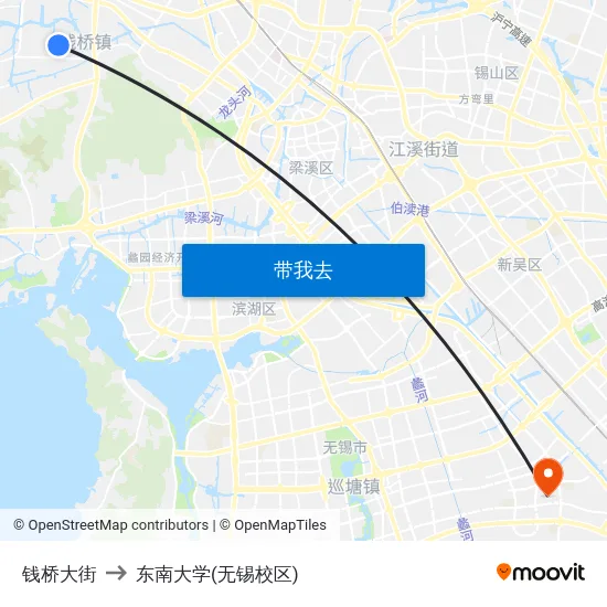 钱桥大街 to 东南大学(无锡校区) map