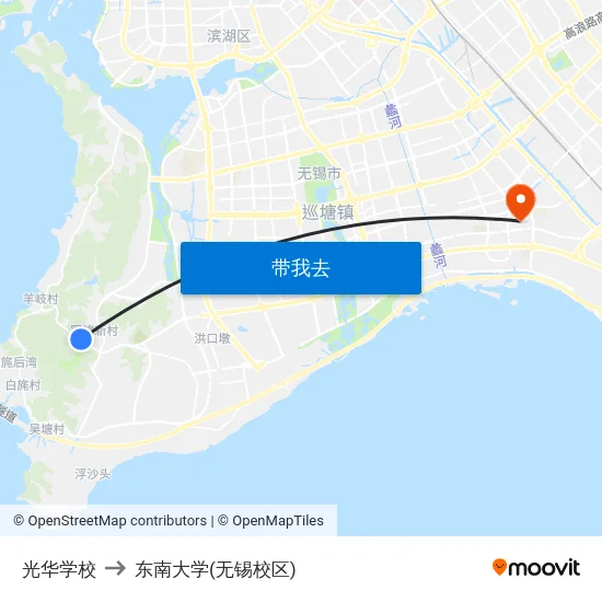 光华学校 to 东南大学(无锡校区) map