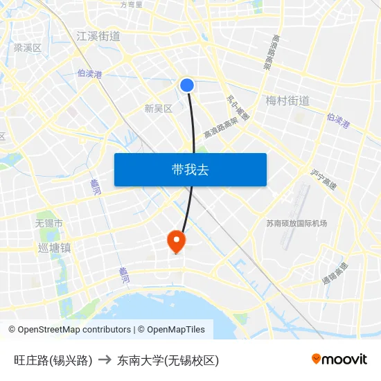 旺庄路(锡兴路) to 东南大学(无锡校区) map