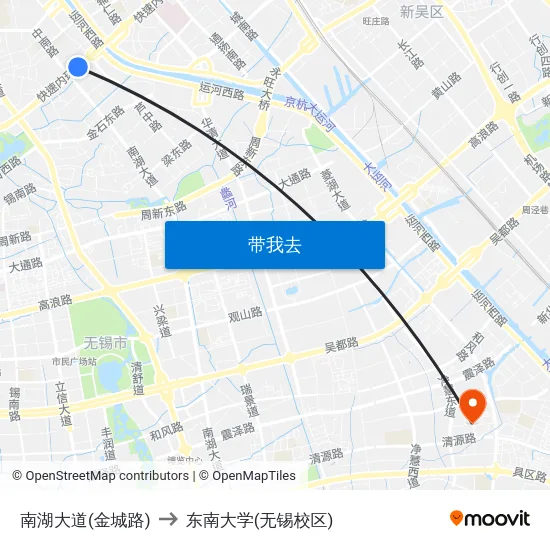 南湖大道(金城路) to 东南大学(无锡校区) map