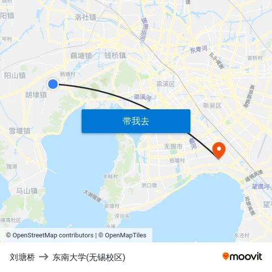 刘塘桥 to 东南大学(无锡校区) map
