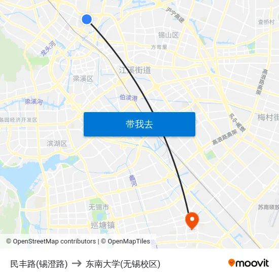 民丰路(锡澄路) to 东南大学(无锡校区) map