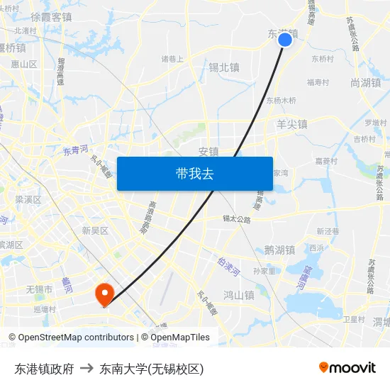 东港镇政府 to 东南大学(无锡校区) map