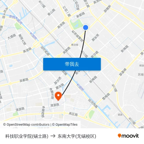 科技职业学院(锡士路) to 东南大学(无锡校区) map