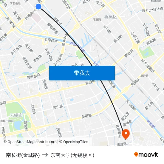 南长街(金城路) to 东南大学(无锡校区) map