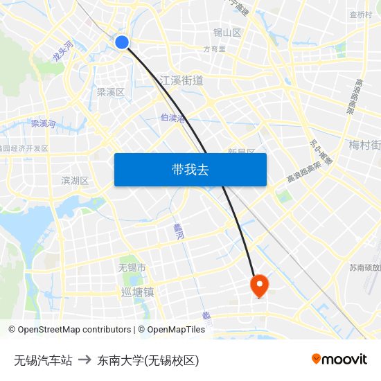 无锡汽车站 to 东南大学(无锡校区) map