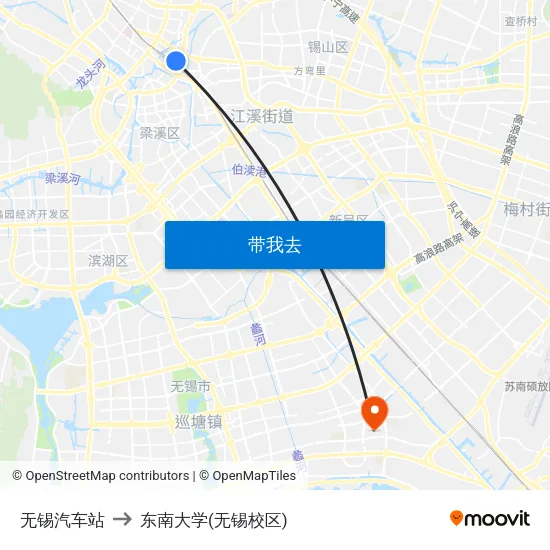 无锡汽车站 to 东南大学(无锡校区) map