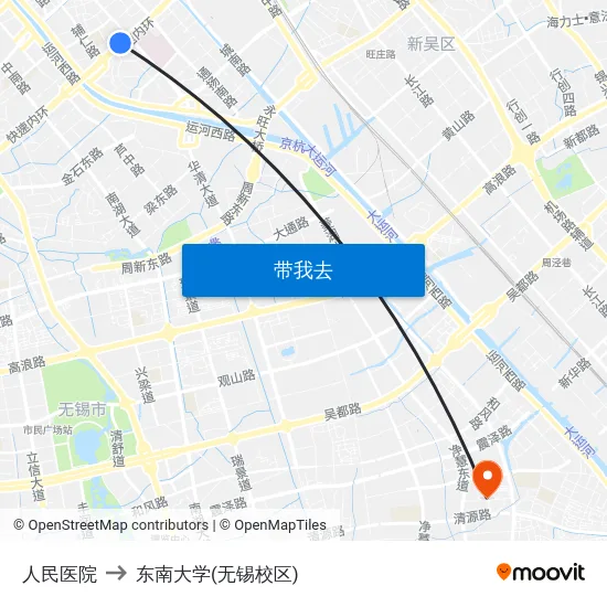 人民医院 to 东南大学(无锡校区) map