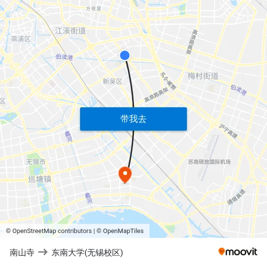 南山寺 to 东南大学(无锡校区) map