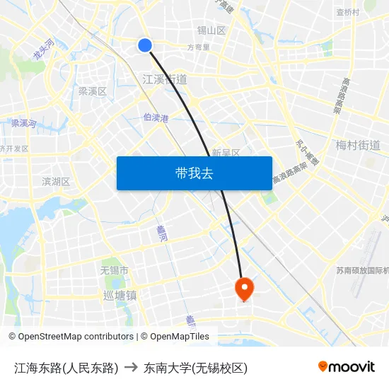 江海东路(人民东路) to 东南大学(无锡校区) map