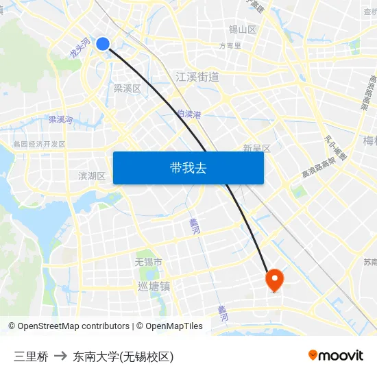 三里桥 to 东南大学(无锡校区) map