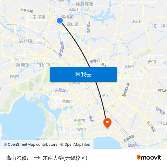 高山汽修厂 to 东南大学(无锡校区) map
