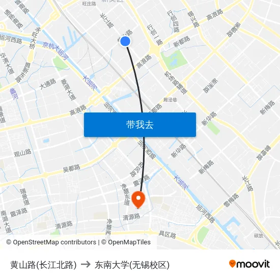 黄山路(长江北路) to 东南大学(无锡校区) map