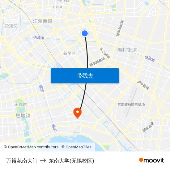 万裕苑南大门 to 东南大学(无锡校区) map