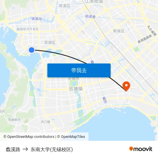 蠡溪路 to 东南大学(无锡校区) map