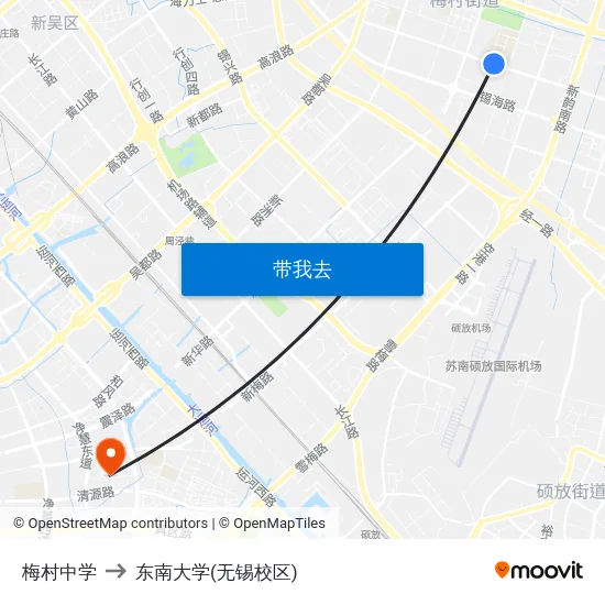 梅村中学 to 东南大学(无锡校区) map