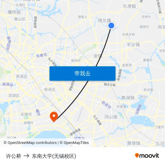 许公桥 to 东南大学(无锡校区) map