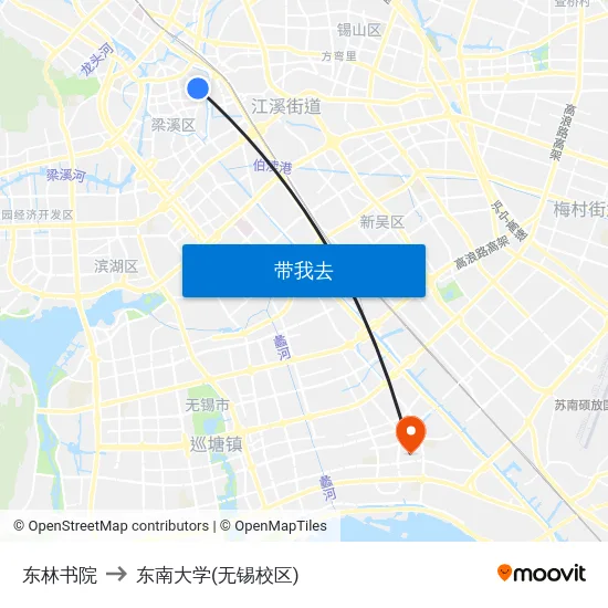 东林书院 to 东南大学(无锡校区) map