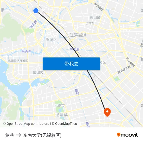 黄巷 to 东南大学(无锡校区) map