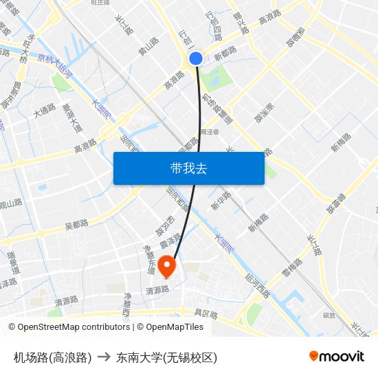 机场路(高浪路) to 东南大学(无锡校区) map