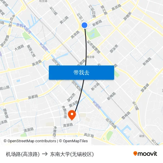 机场路(高浪路) to 东南大学(无锡校区) map