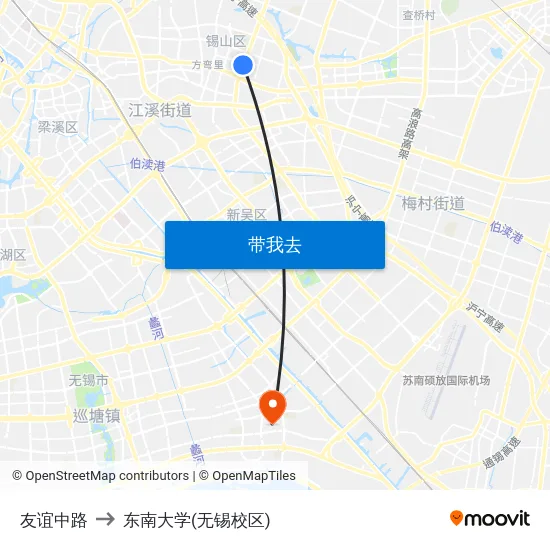 友谊中路 to 东南大学(无锡校区) map