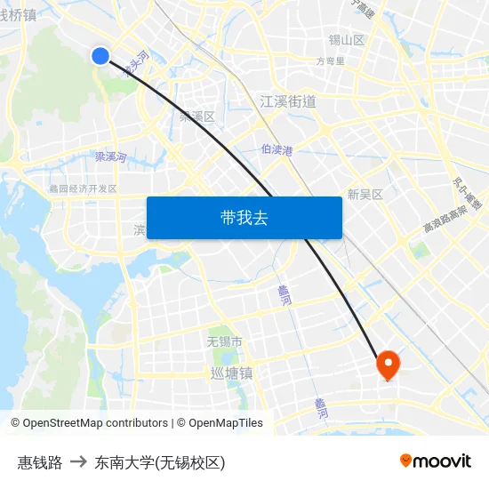 惠钱路 to 东南大学(无锡校区) map