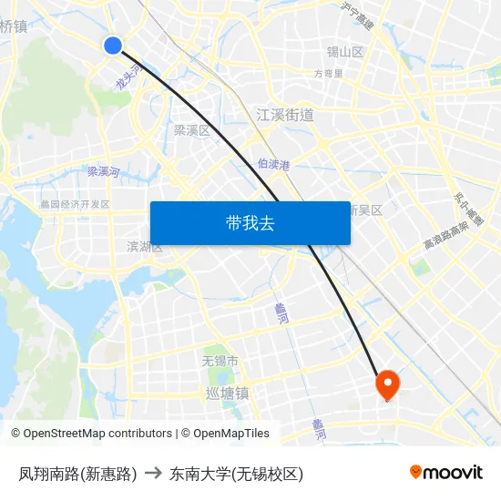 凤翔南路(新惠路) to 东南大学(无锡校区) map