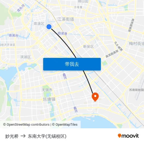 妙光桥 to 东南大学(无锡校区) map