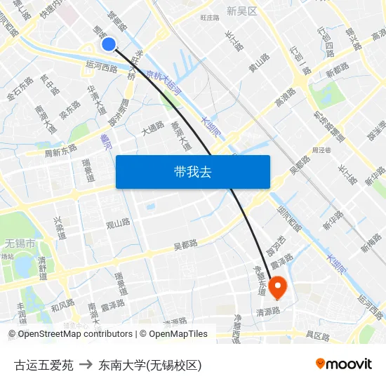 古运五爱苑 to 东南大学(无锡校区) map