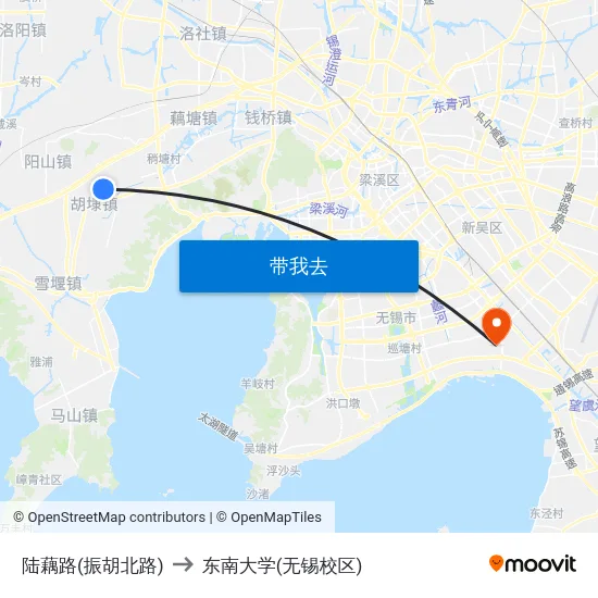 陆藕路(振胡北路) to 东南大学(无锡校区) map