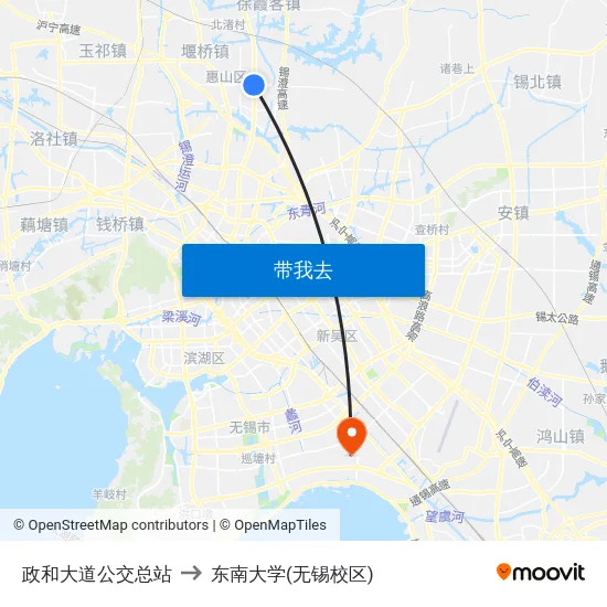 政和大道公交总站 to 东南大学(无锡校区) map