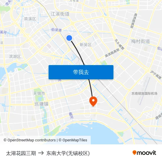 太湖花园三期 to 东南大学(无锡校区) map