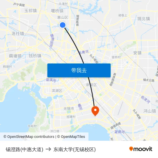 锡澄路(中惠大道) to 东南大学(无锡校区) map