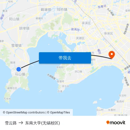 雪云路 to 东南大学(无锡校区) map