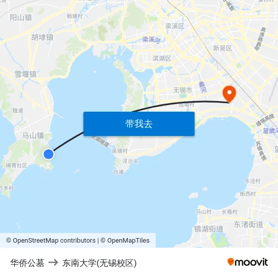 华侨公墓 to 东南大学(无锡校区) map