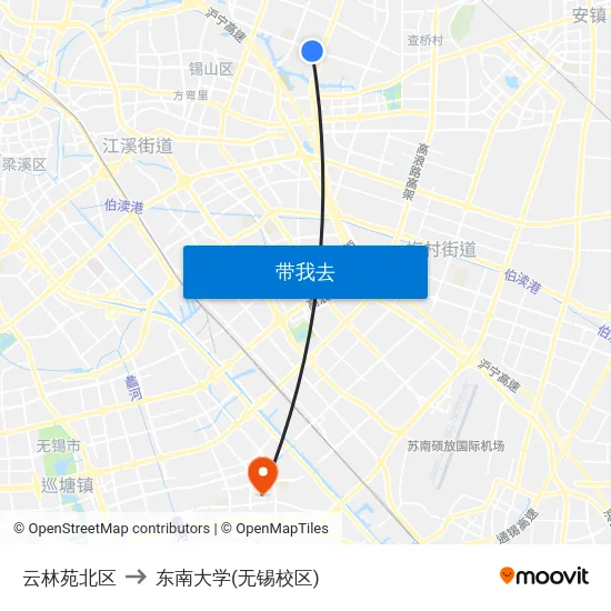 云林苑北区 to 东南大学(无锡校区) map