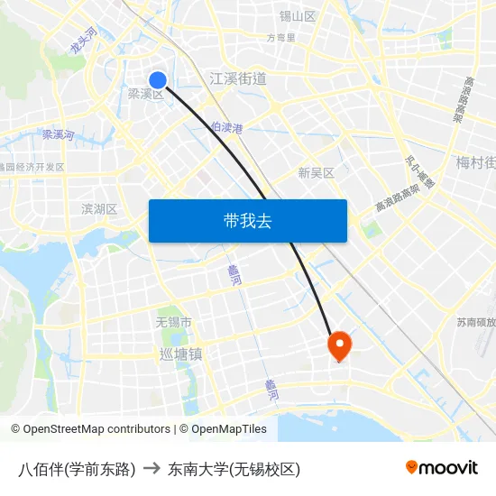 八佰伴(学前东路) to 东南大学(无锡校区) map