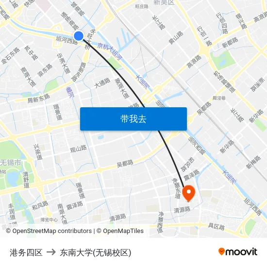 港务四区 to 东南大学(无锡校区) map