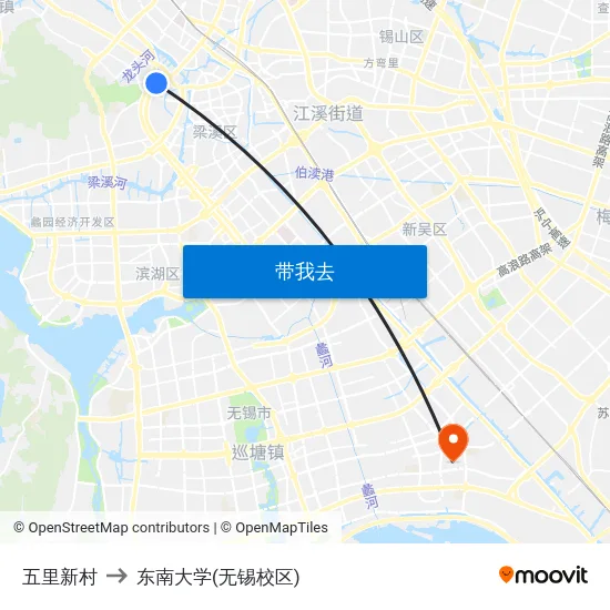 五里新村 to 东南大学(无锡校区) map